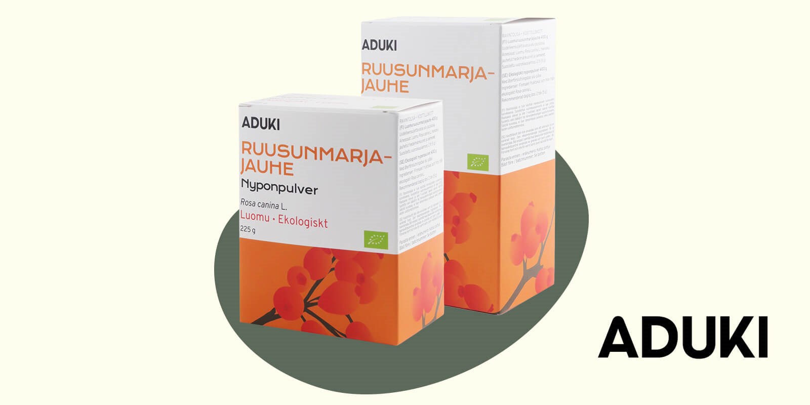 Ruusunmarjajauhe uudistunut pakkaus
